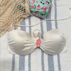 White Strapless Bikini Top with Pink Accents